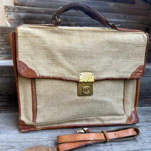 CANVAS AND LEATHER ATTACHE BAG - PRICE LOWERED